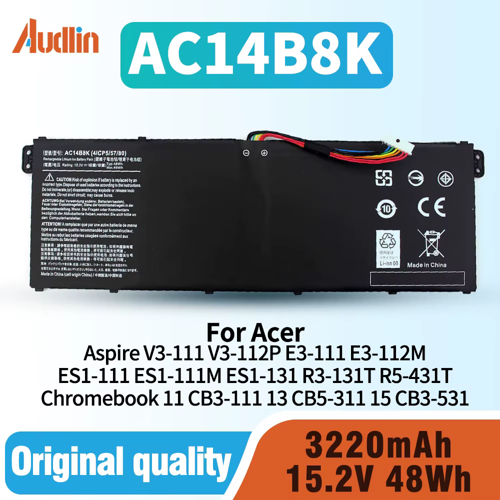 Batterie d'ordinateur portable AC14B8K pour Acer Aspire 5 A515-51 V3-372T R5-571T R7-371 ES1-511 Nit