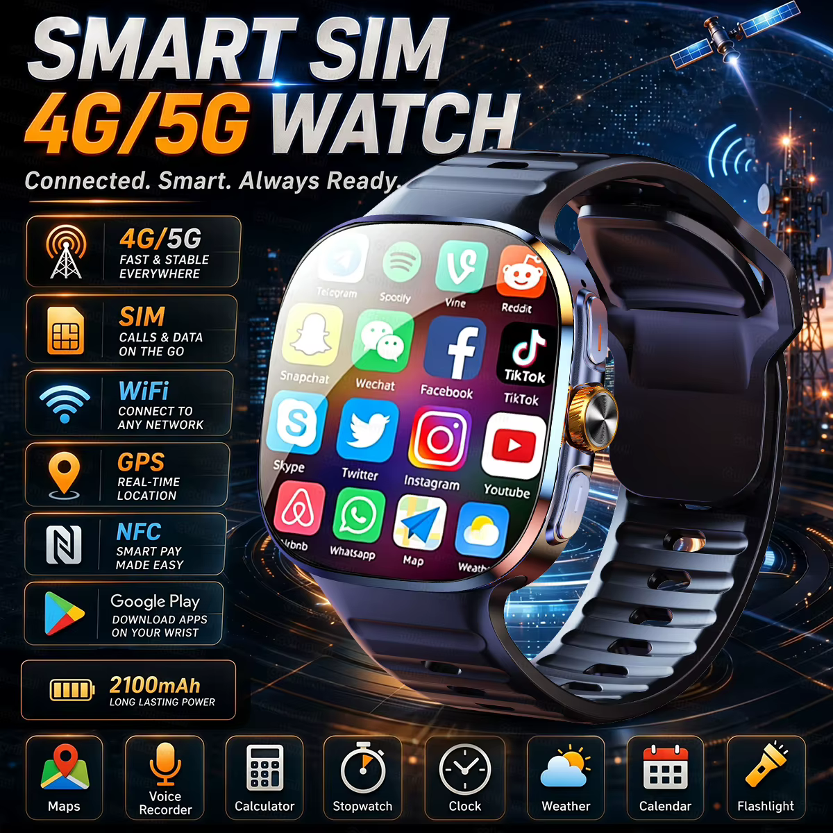 Montre connectée 4G 5G Full Netcom avec écran AMOLED 2,4 pouces, GPS, WIFI, caméra rotative, télécha