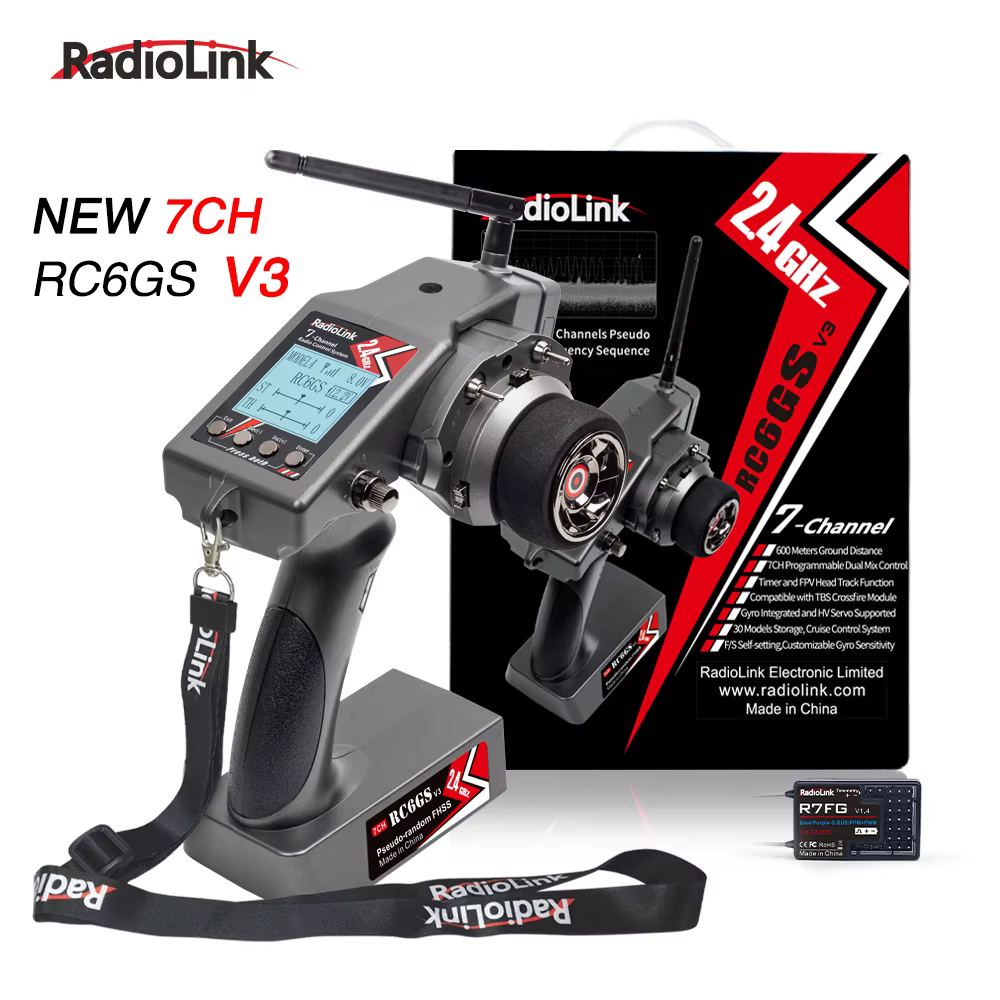 Radiolink RC6GS V3 2.4G transmetteur radio 7 canaux avec récepteur R7FG télémétrie gyroscopique télé