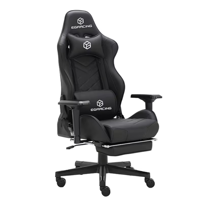 Chaise de jeu haut de gamme, chaises de jeu personnalisées, chaise de jeu noire avec repose-pieds