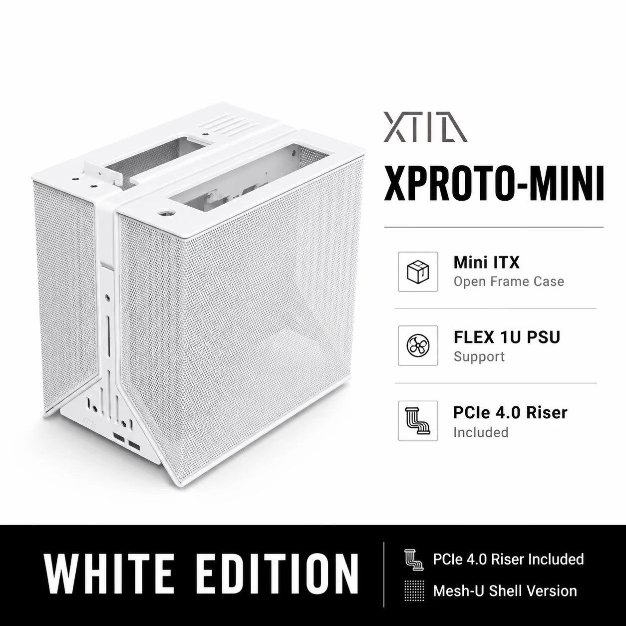 Boîtier Mini ITX XTIA XPROTO-MINI Open Air, support FLEX 1U pour alimentation, châssis PC portable p
