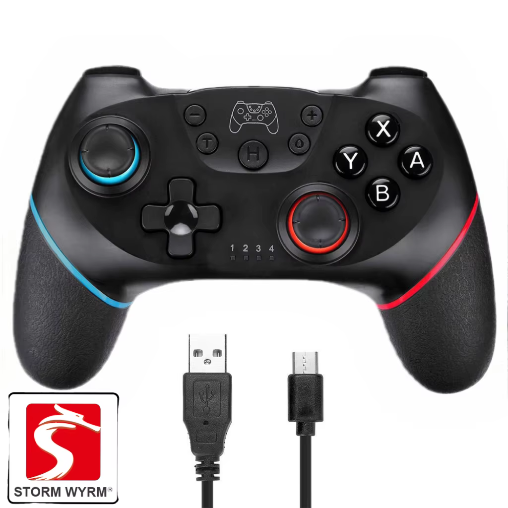 Manette de jeu sans fil STORM WYRM avec fonctions Turbo et double Vibration réglables pour Switch/Sw