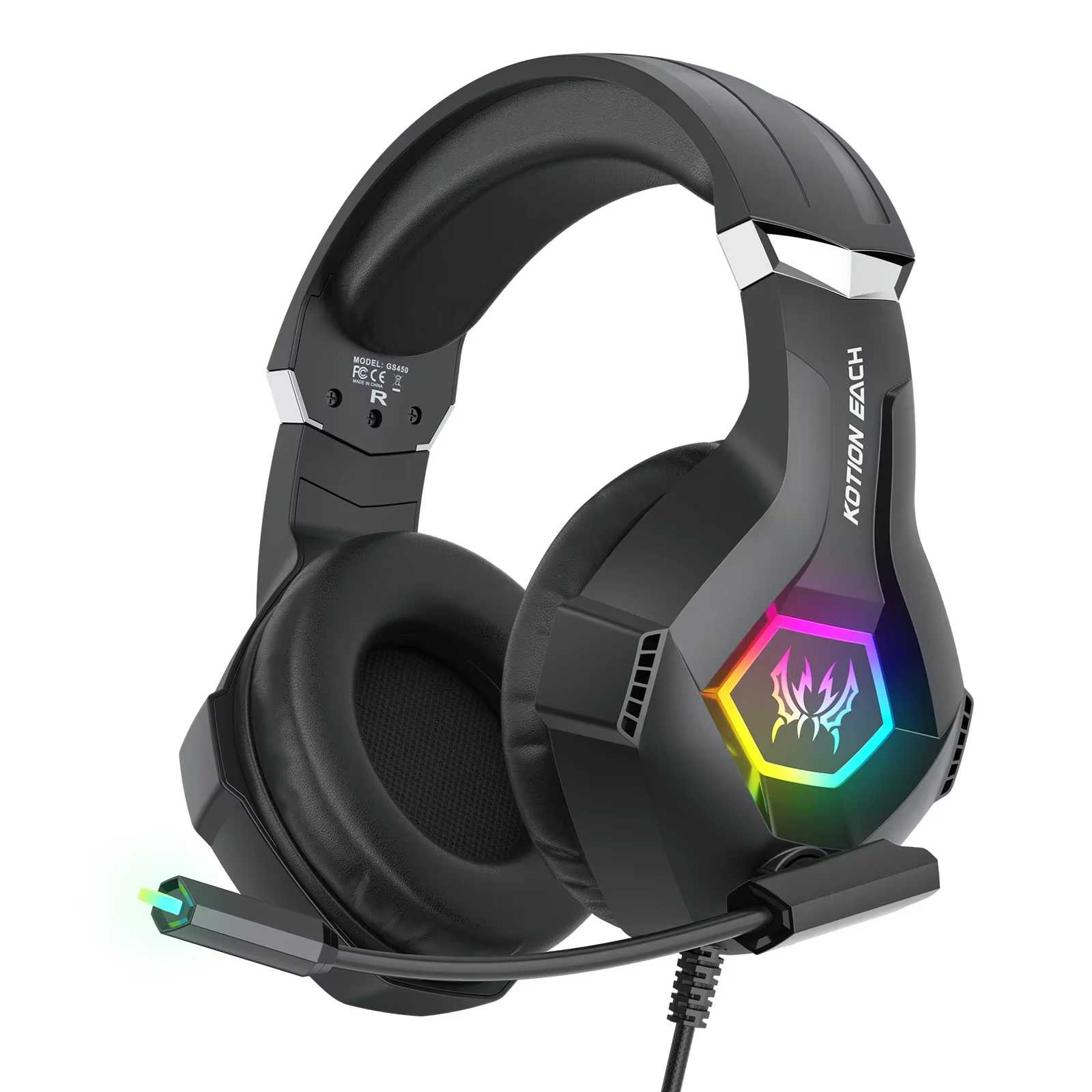 Casque de jeu filaire avec micro antibruit, Compatible avec PC PS4 PS5 Xbox, son Surround, lumière R