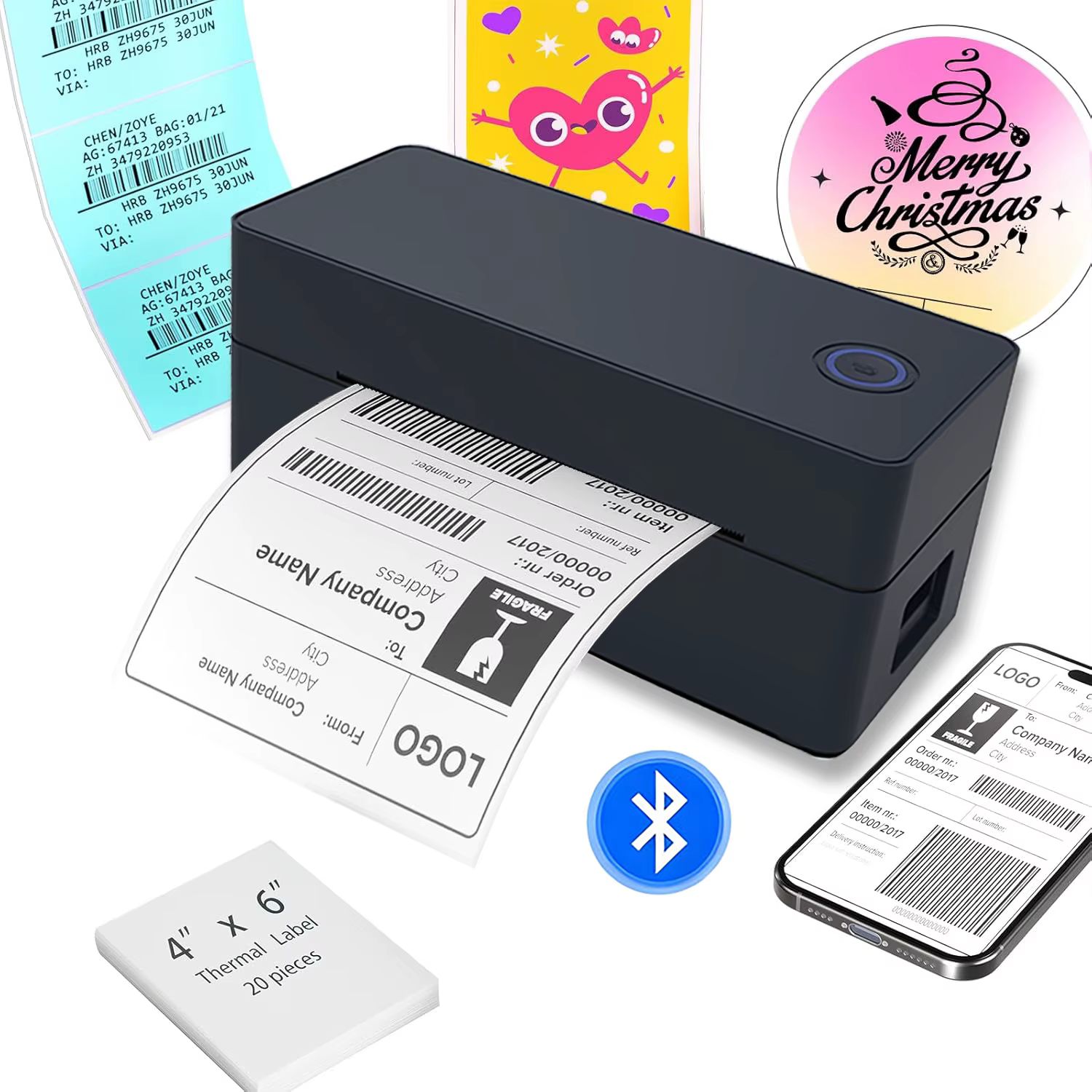 Imprimante thermique Bluetooth 4 × 6, imprimante d'étiquettes d'expédition pour petites entreprises,