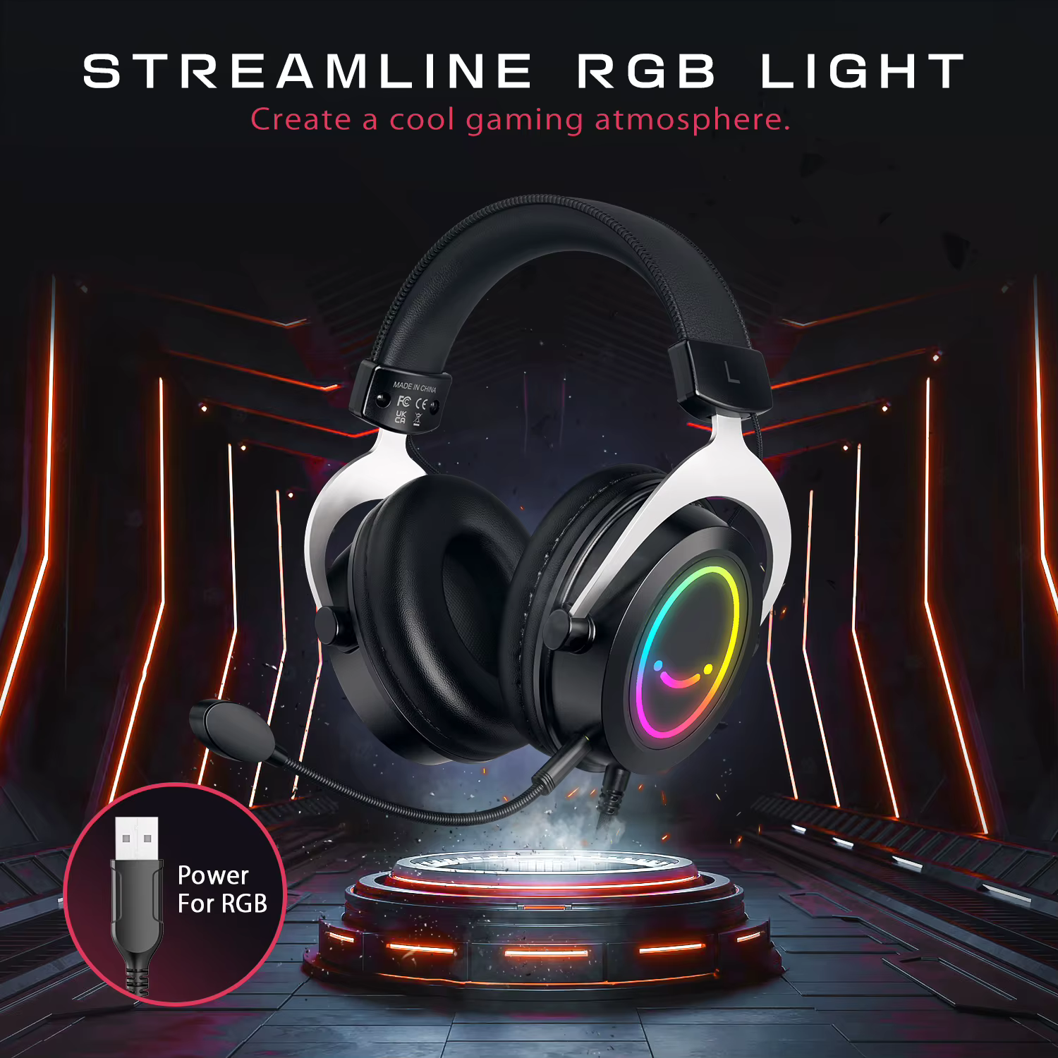 Casque de jeu FIFINE avec contrôle dynamique rvb/micro/en ligne, coussinets d'oreille en mousse à mé