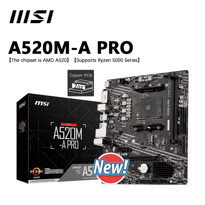 Nouveau MSI A520M A PRO Micro ATX AMD A520 DDR4 M.2 USB3.2 STAT 3.0 SSD/64G meilleur support R9 ordi