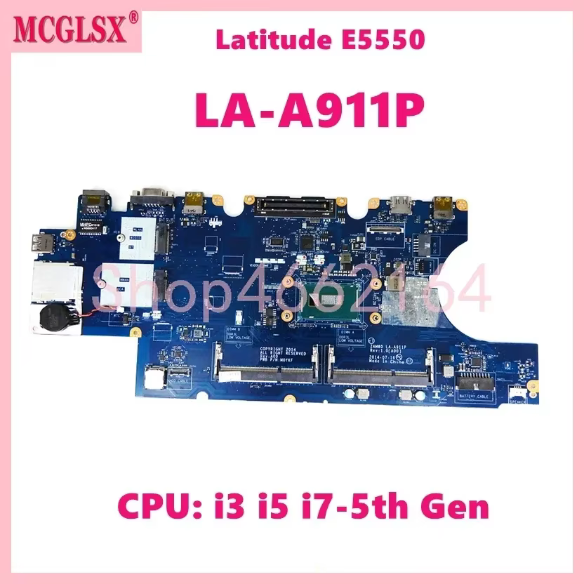 LA-A911P avec i3 i5 i7-5th Gen CPU carte mère d'ordinateur portable pour Dell Latitude E5550 carte m