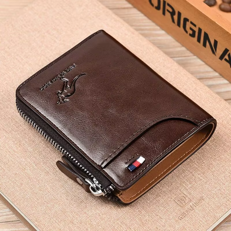 Portefeuille pour hommes en cuir porte-carte de visite fermeture éclair sac à main portefeuilles de 