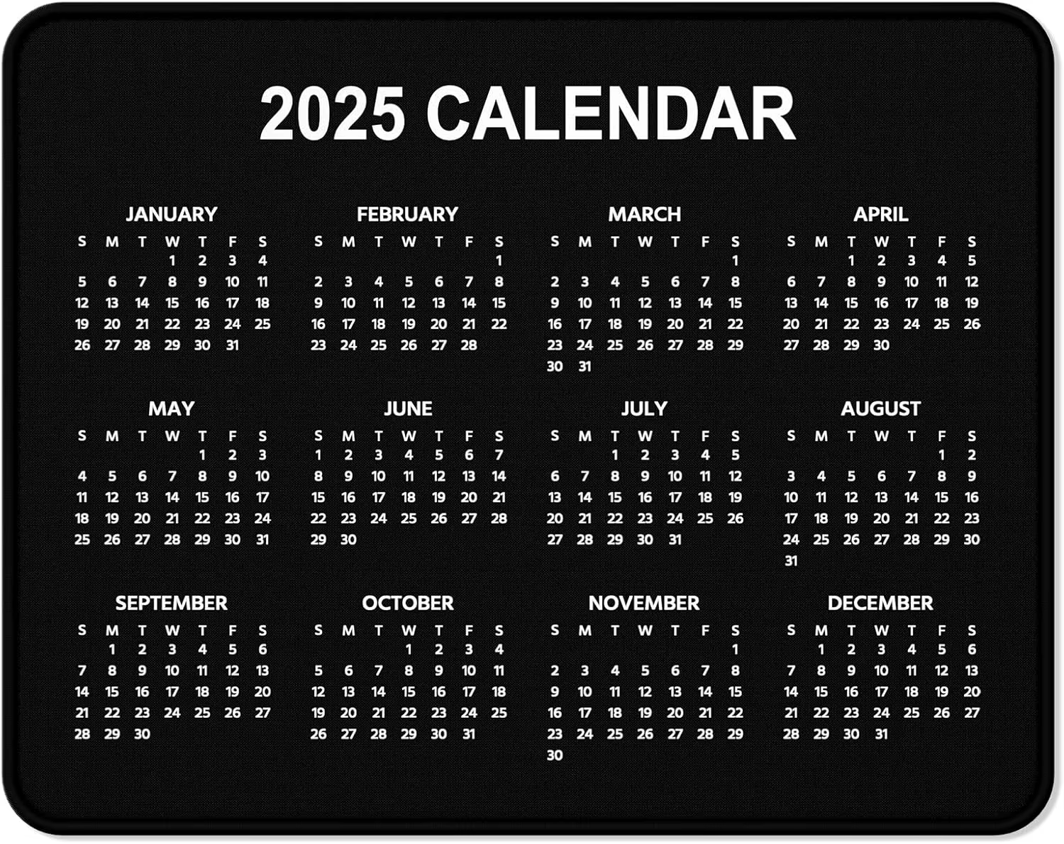 Tapis de souris carré antidérapant, calendrier 2025, sous-souris, polymères, bureau, jeu, ordinateur