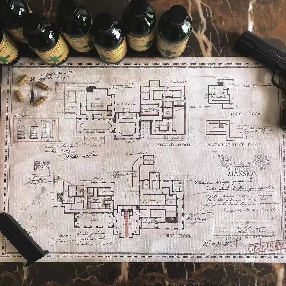 Jeu Residents Evils Inspiré 2 Remake Raccoon City Département de Police Carte de Manoir Le Plan de M