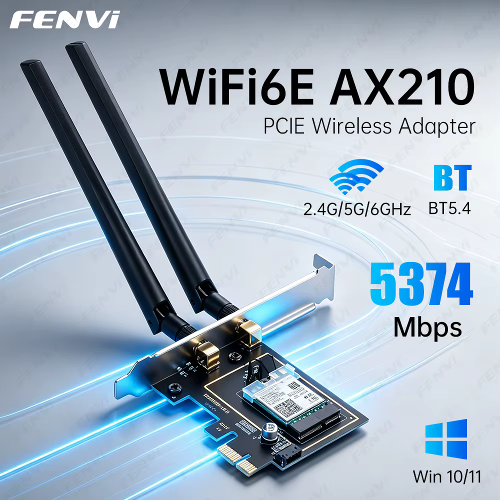 Adaptateur WiFi 6E AX210 PCI-E BT 5.3 5374Mbps Tri-band 2.4G/5G/6Ghz 802.11AX, carte réseau sans fil