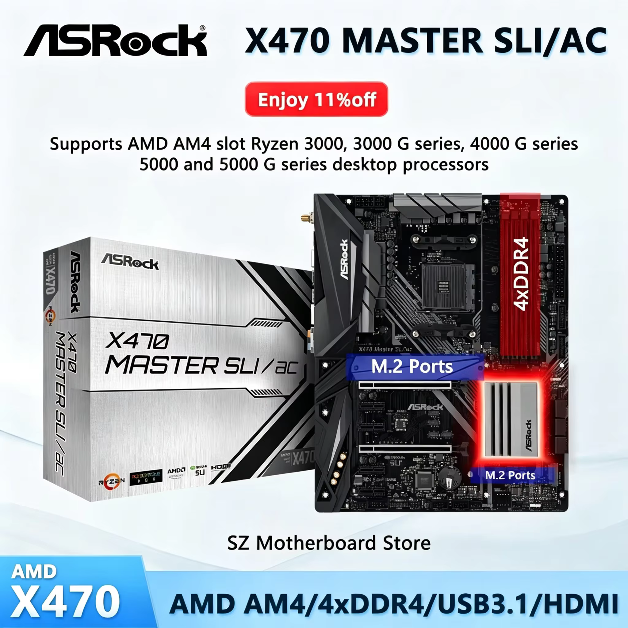 ASROCK flambant neuf X470 MASTER SLI/AC AMD X470 carte mère AM4 Support Ryzen 7 5800X Ryzen 7 5800X3