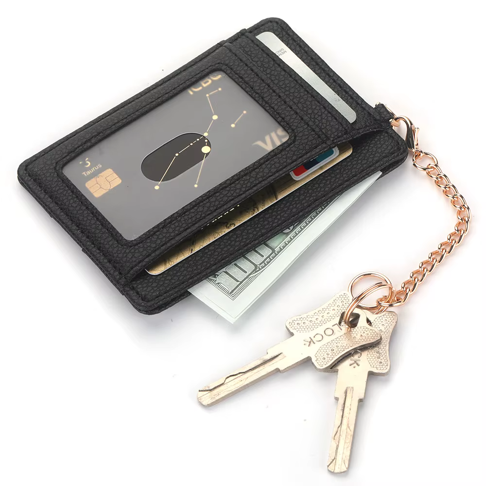 Porte-cartes de crédit minimalistes et minces et fenêtres d'identification transparentes, étui mince