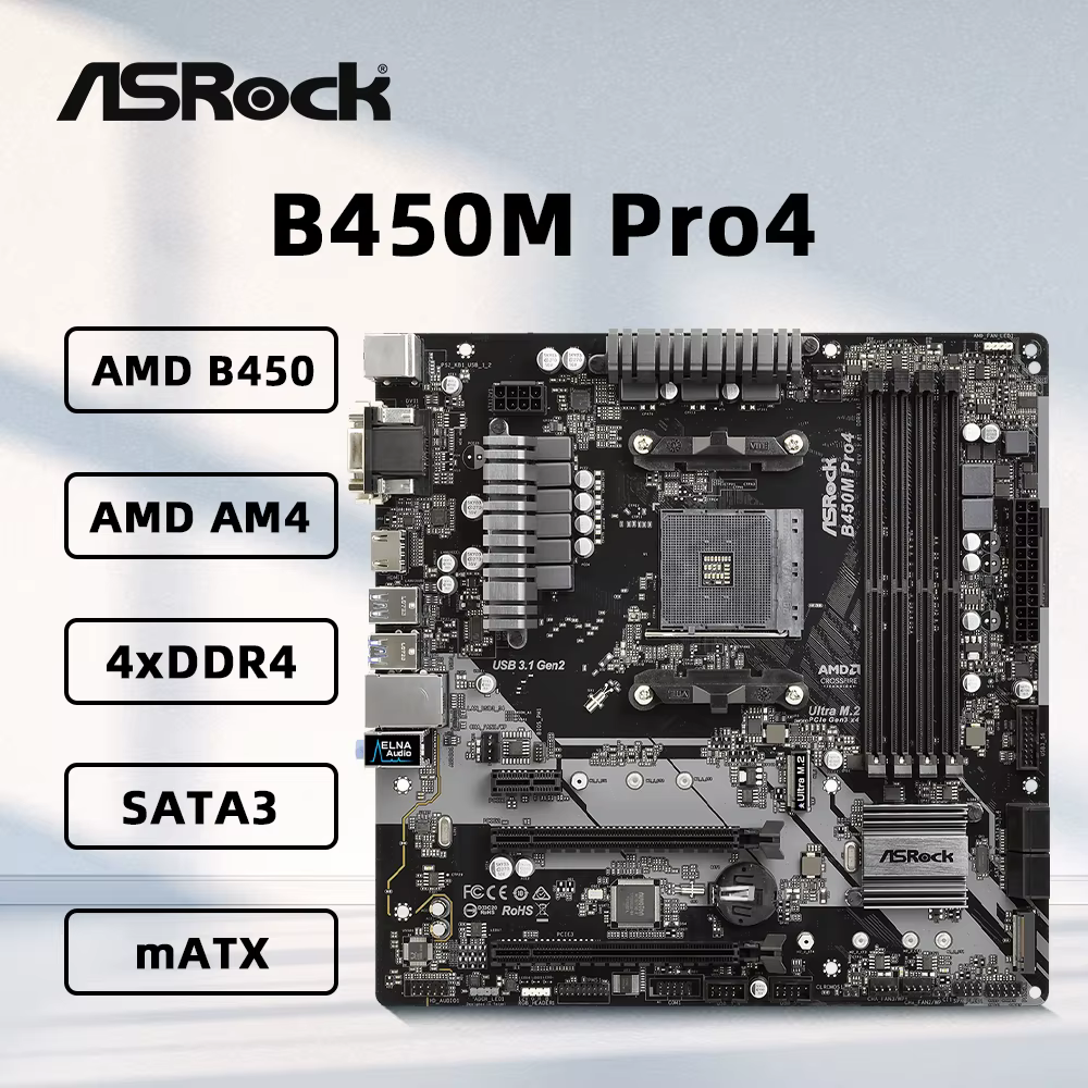 ASRock B450M PRO4 carte mère prend en charge 5950X 5800X3D 5700X3D 5600X 5600G 1700X 2700X CPU AM4 A
