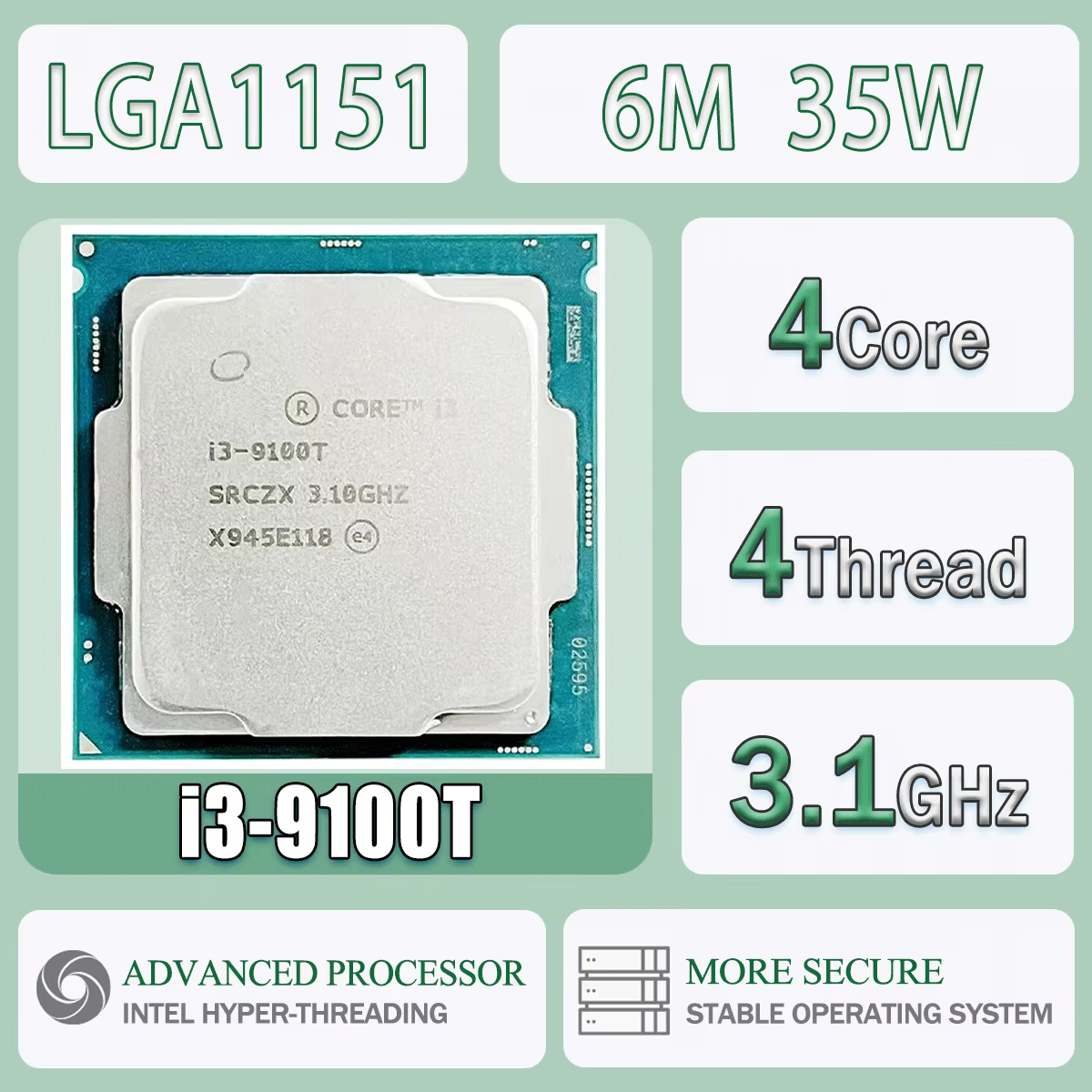 Intel Core I3-9100T 4 cœurs 4 fils 3.1GHz 6 mo 35W I3 9100T ordinateur processeur d'unité centrale s