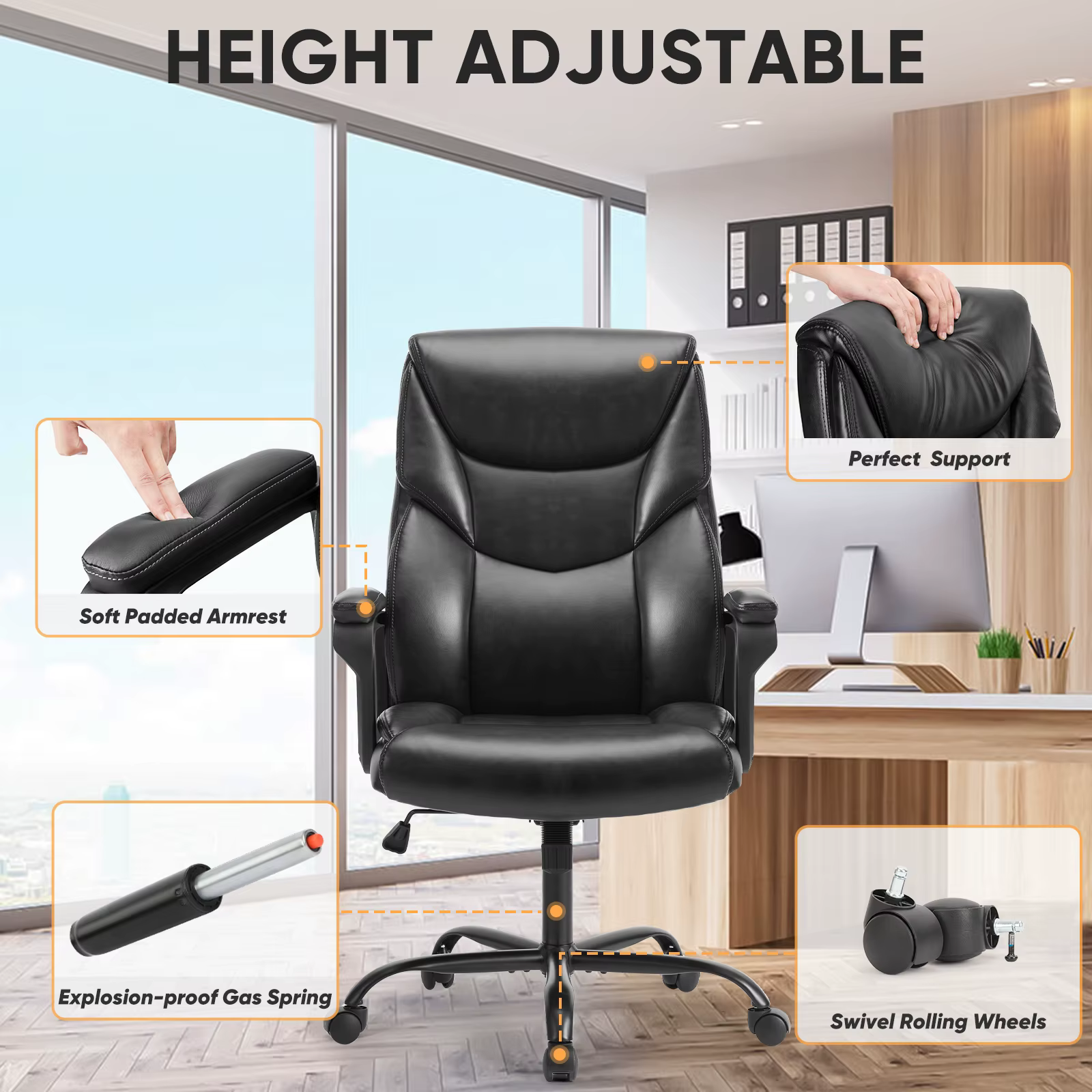 JIan-Chaise de jeu à bascule ergonomique avec accoudoir rembourré en cuir PU, fauteuil à roulettes,