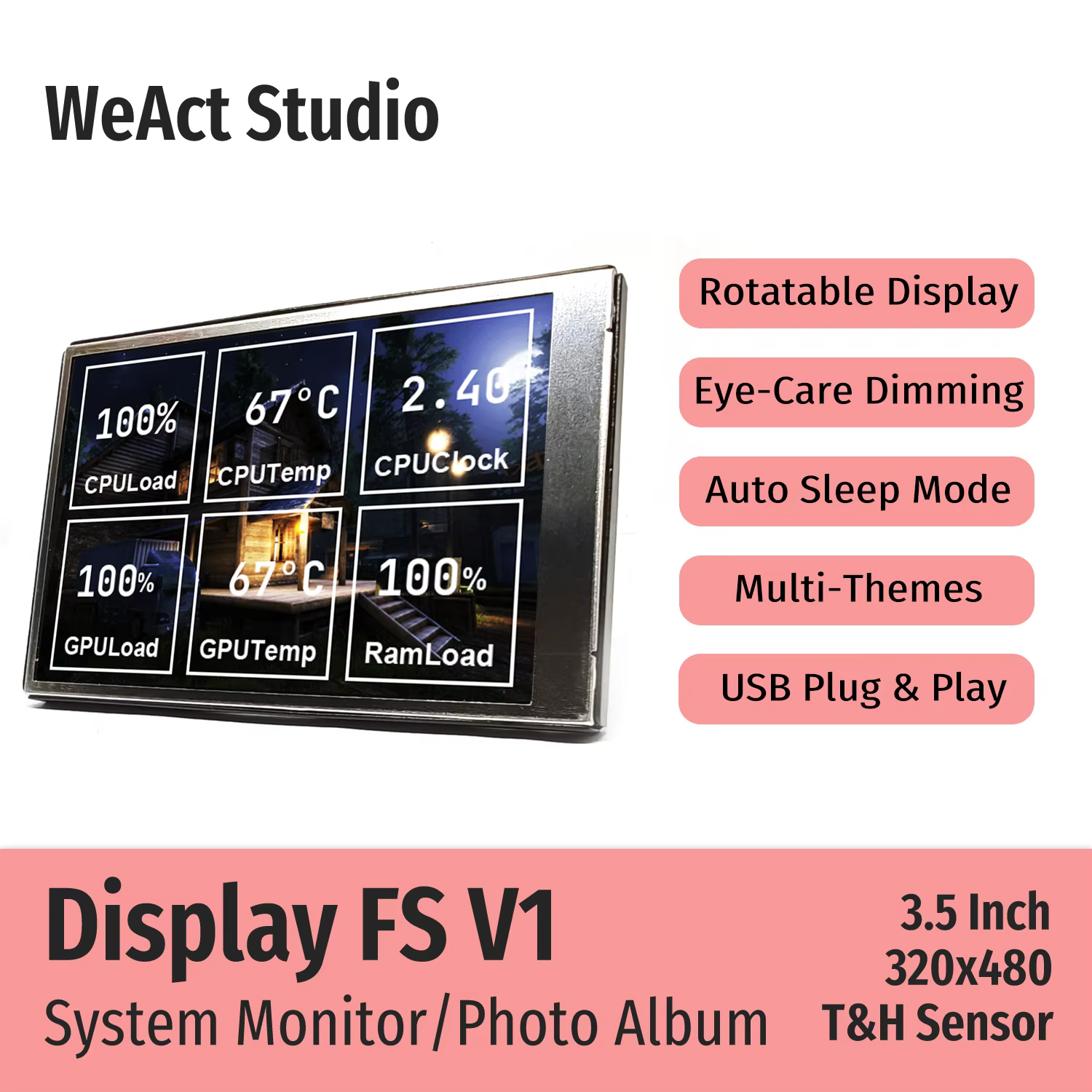 WeAct 3.5 pouces IPS USB écran secondaire pour ordinateur CPU GPU RAM HDD affichage 320*480 système 