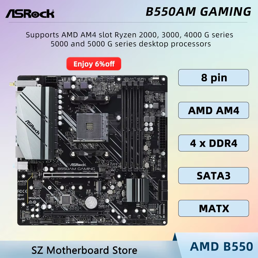 Carte mère ASROCK B550AM GAMING AM4 compatible avec les processeurs B550 R5 5600X R7 5700G R7 5800X