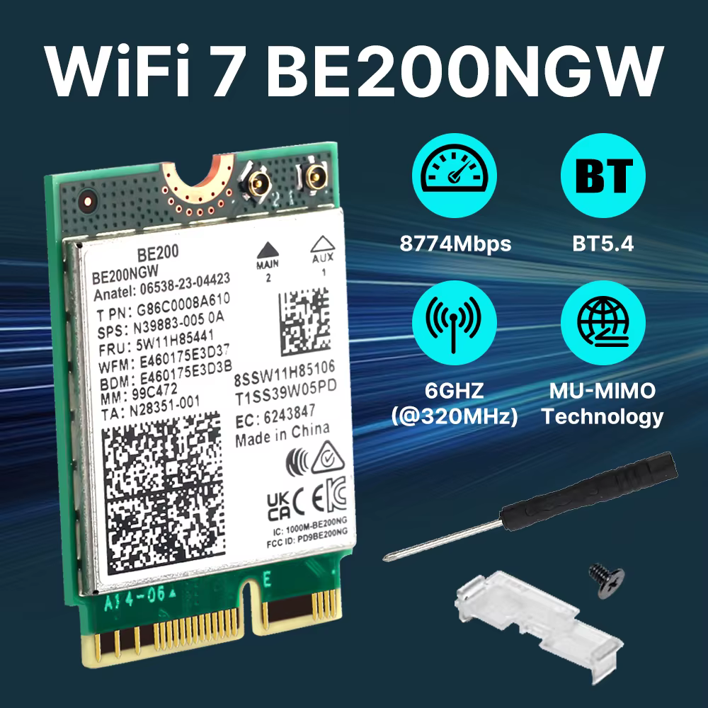 WiFi 7 BE200 M.2 clé E carte WiFi BT5.4 BE200NGW 2.4/ 5/ 6 GHz 8774 Mbps adaptateur réseau sans fil