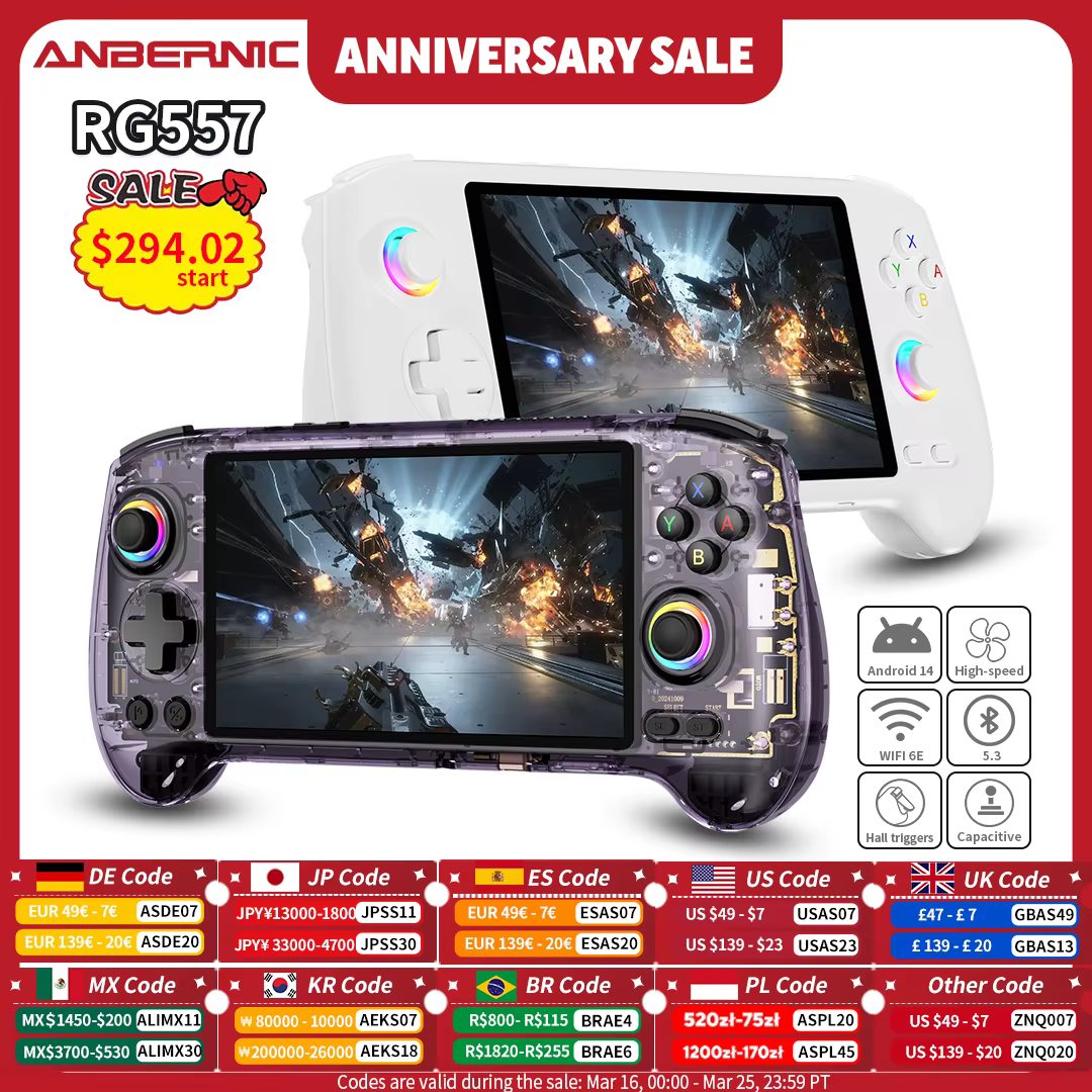 ANBERNIC – Console de jeu portable RG557, écran AMOLED de 5.48 pouces, dimension 8300, lecteur vidéo