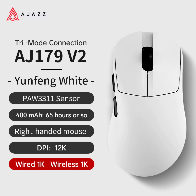 Souris de jeu sans fil Ajazz AJ179 Apex PAW3950 avec station de charge RGB, souris macro pour ordina