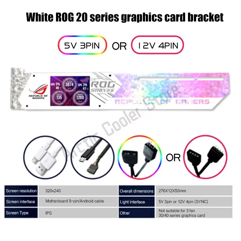 Support de GPU LCD ARGB 30/40, support de carte de fouille gelée/AORUS/ROG + 2.2, en effet moniteur 