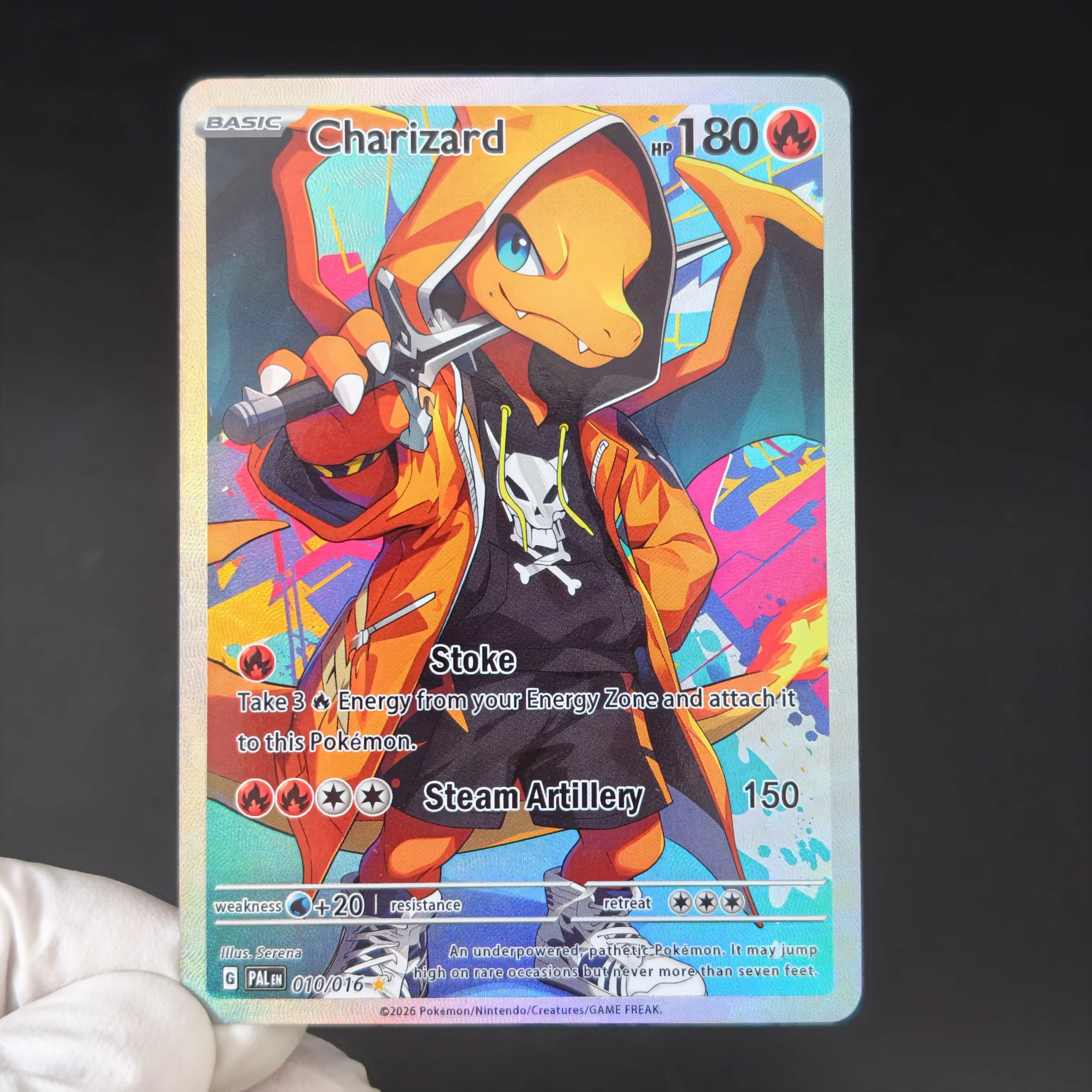 Carte Pokémon Charizard PTCG Anglaise PAL, style samouraï japonais, illustration complète texturée, 