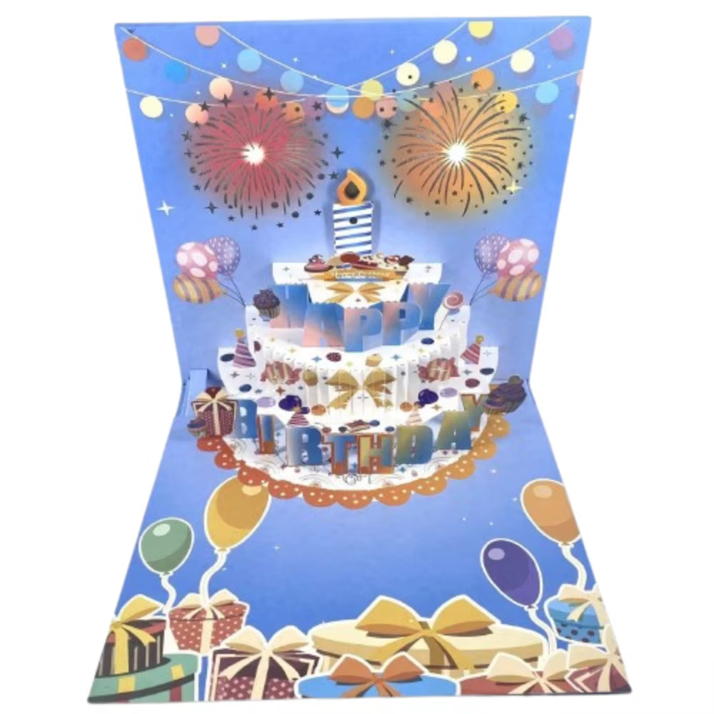 Carte de vœux musicale et lumineuse Joyeux Anniversaire avec effet bougie LED soufflable, carte post