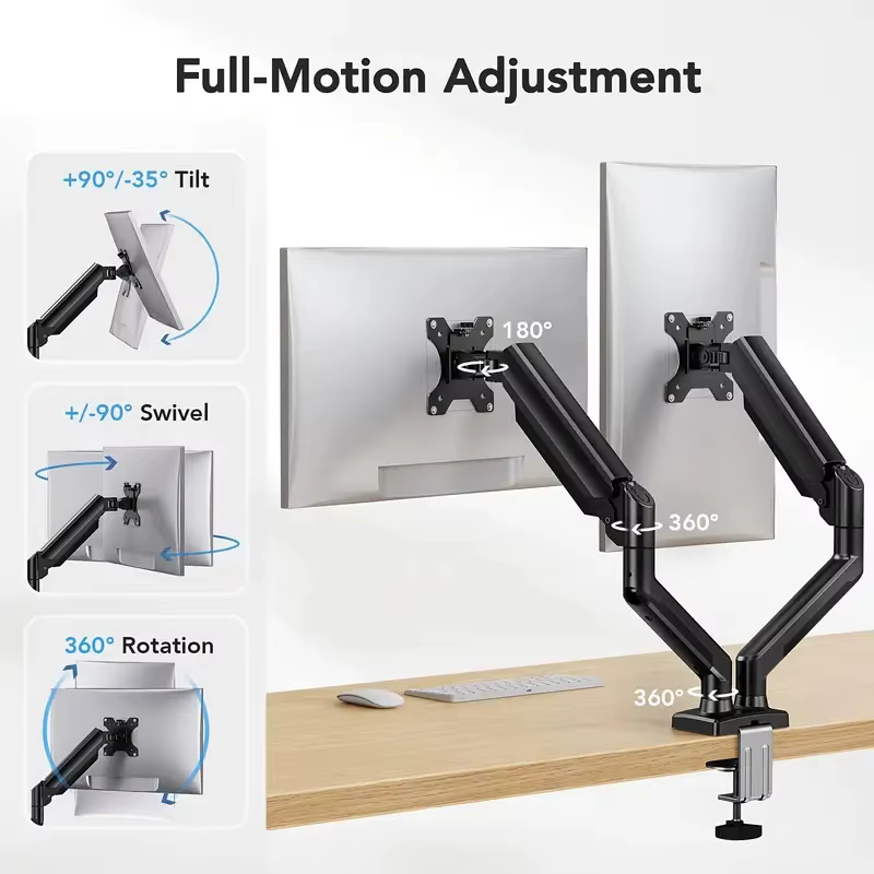 Support double écran pour écrans de 13″ à 32″, support double écran réglable, avec rotation à 180° °