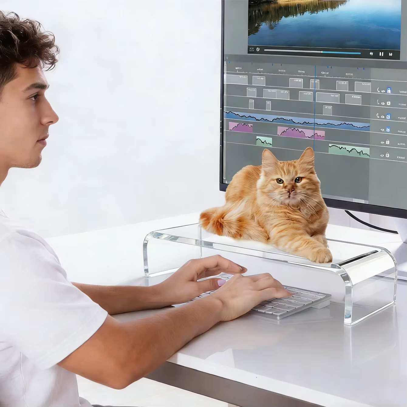 Support d'écran en acrylique, support pour ordinateur portable - support PC transparent avec platefo