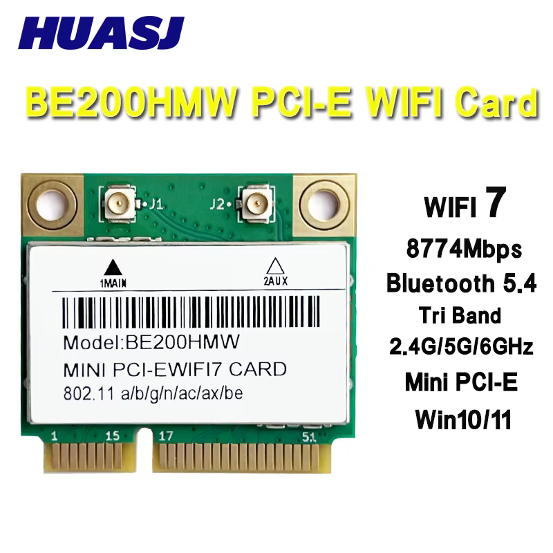 WiFi 7 Mini carte WiFi PCI-E BE200 BE200HMW 8774Mbps 2.4G/5G/6Ghz pour Bluetooth 5.4 802.11BE adapta