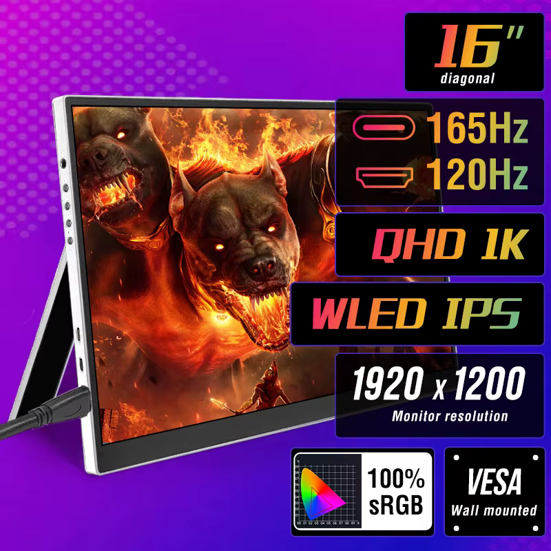 Moniteur de jeu Portable de 16 pouces, 165Hz/120Hz, 300cd/m, faible lumière bleue pour XBox PS4/5 Sw