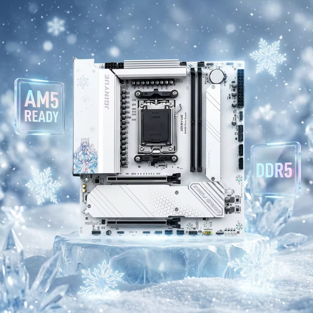 Carte mère JGINYUE B650M Snow Dream AM5 DDR5 pour processeur AMD Ryzen 7000/8000/9000, alimentation 