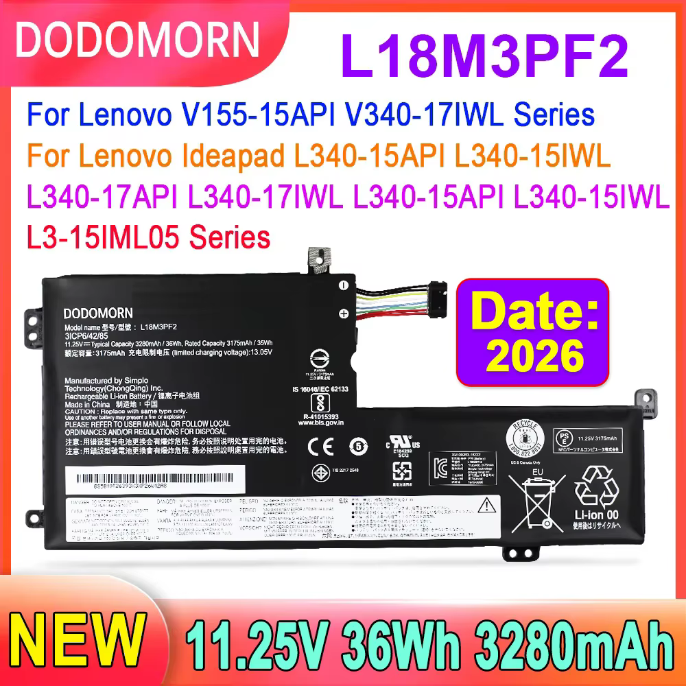 Nouvelle batterie d'ordinateur portable L18M3PF2 L18C3PF2 pour Lenovo urgence apad L340 L340-15 L340