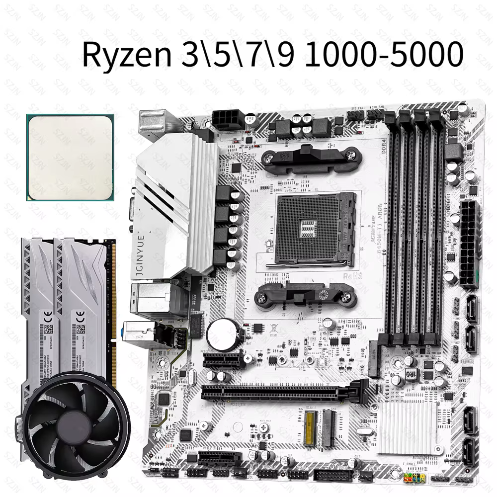 Ensemble de commandes mères B450M avec refroidisseur de processeur Ryzen R3 \ R5 \ R7 DDR4, prise en