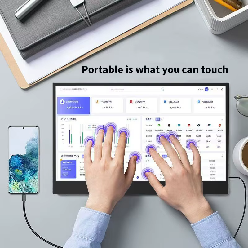 Écran tactile portable FHD IPS de 15,6 pouces, USB-C Plug & Play, deuxième écran pour ordinateur por