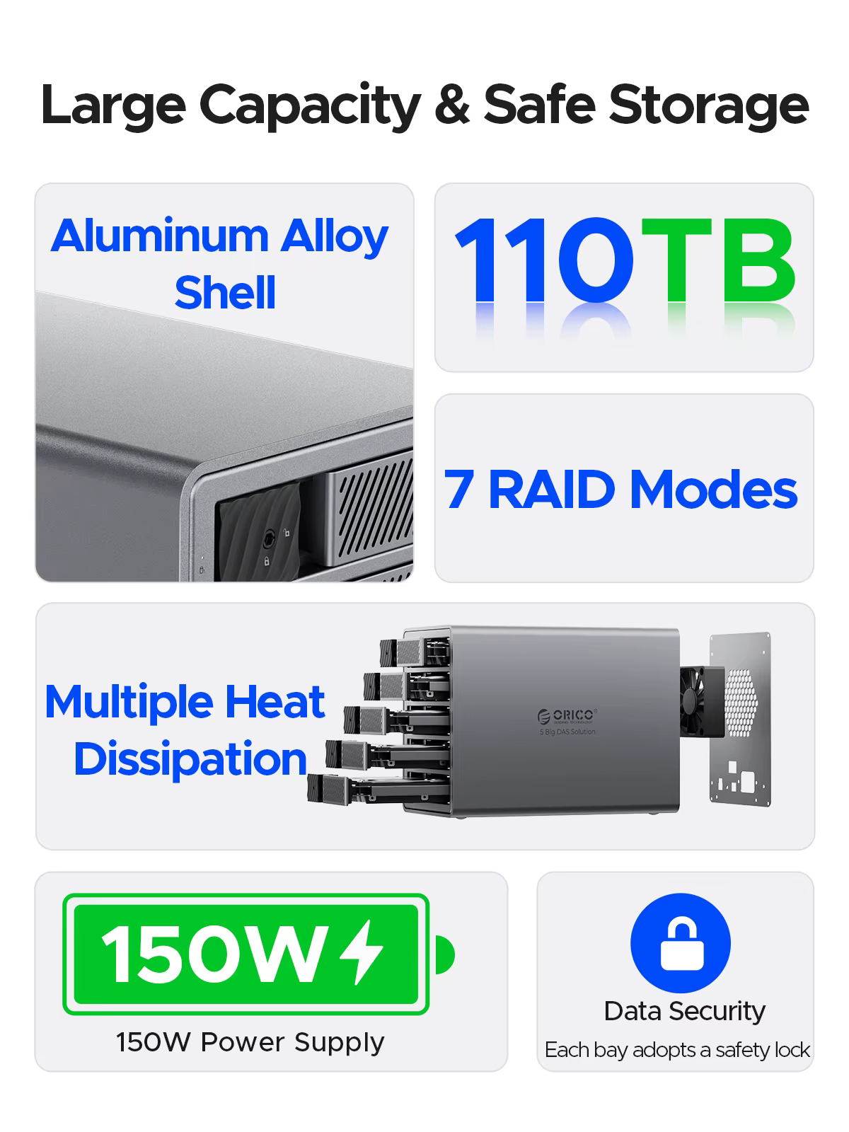 ORICO 3.5 "USB 3.0 5 Gbps HDD Station d'accueil 150 W d'alimentation avec ventilateur de refroidisse