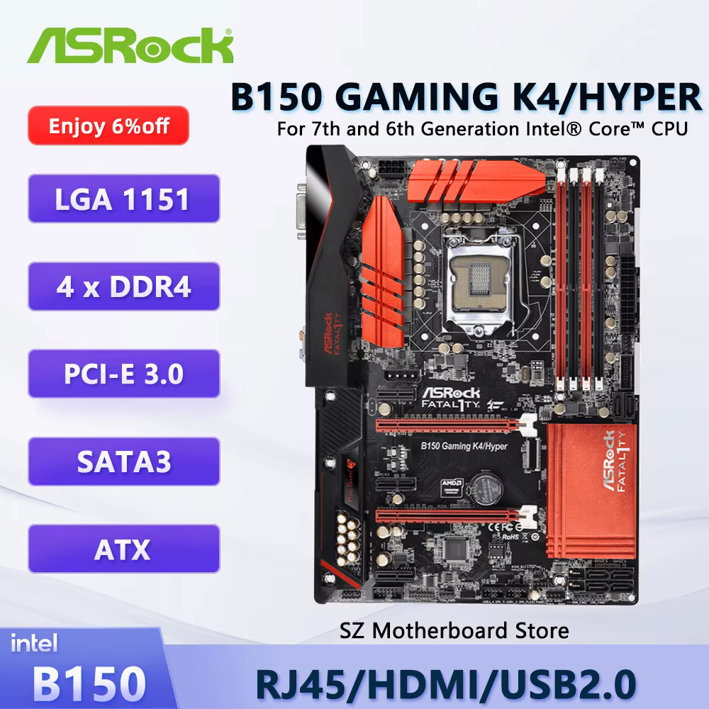 Carte mère ASROCK B150 GAMING K4/HYPER Intel B150 64 Go DDR4 LGA 1151 compatible avec les processeur