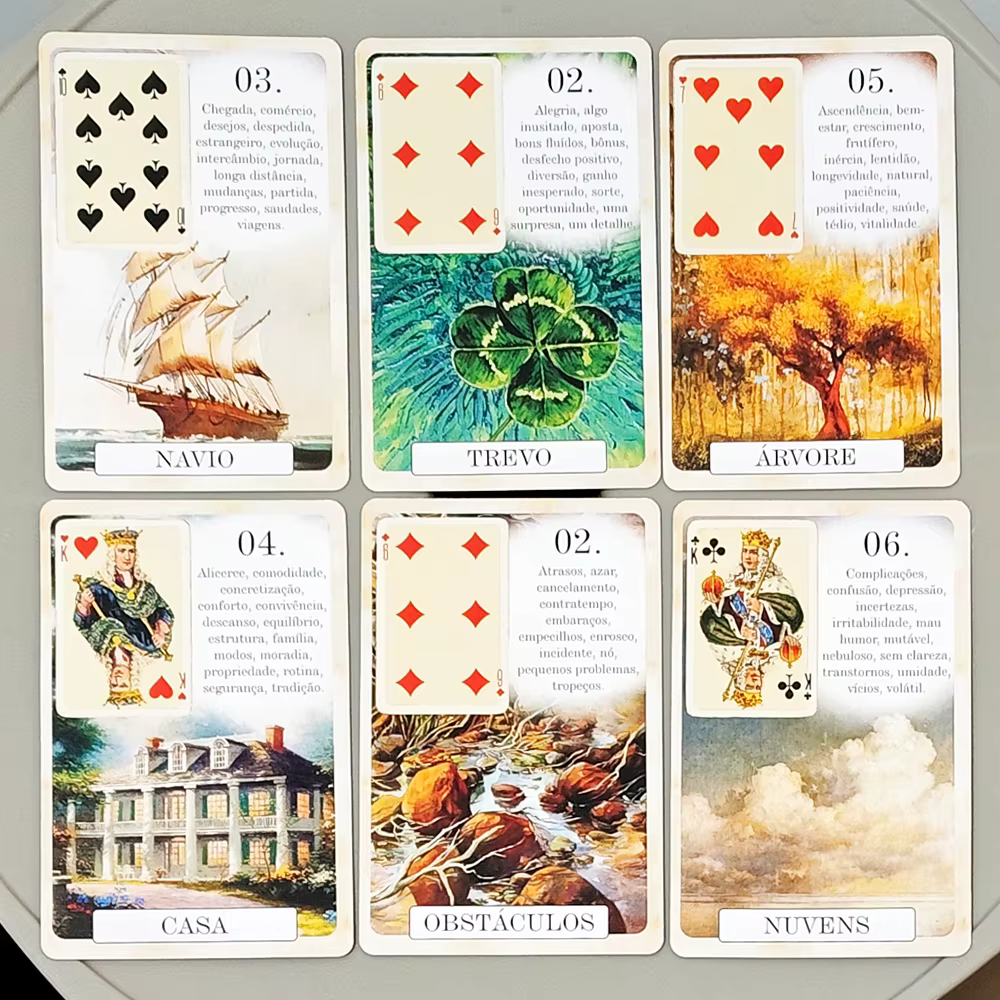 9*6cm 37 Cartes de divination de style vintage - Édition portugaise classique, jeu de cartes Lenorma