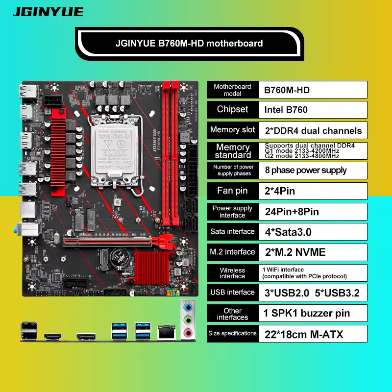 Carte mère d'ordinateur JGINYUE série B760, 1700 broches, DDR4/DDR5, prend en charge les processeurs