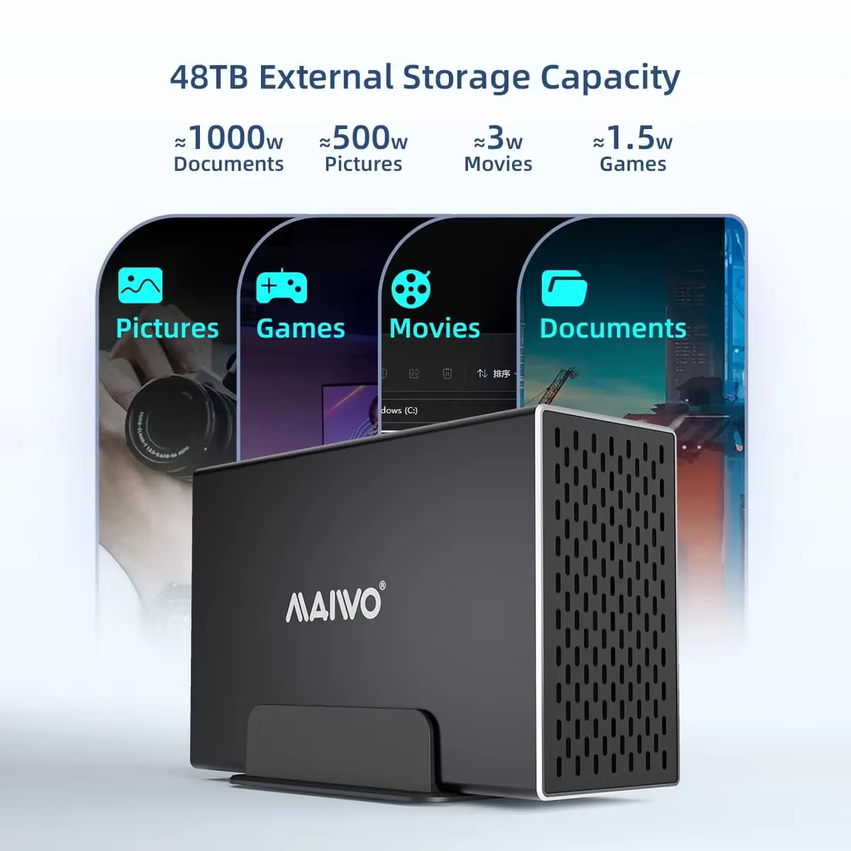MAIWO 3.5 pouces SATA RAID HDD Station d'accueil double baie disque dur externe boîtier RAID USB3.0