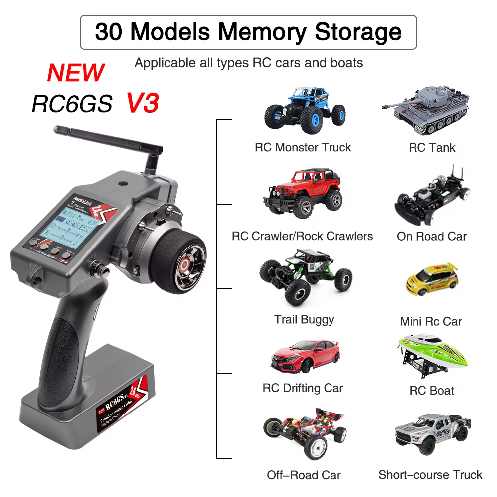 Radiolink RC6GS V3 2.4G transmetteur radio 7 canaux avec récepteur R7FG télémétrie gyroscopique télé