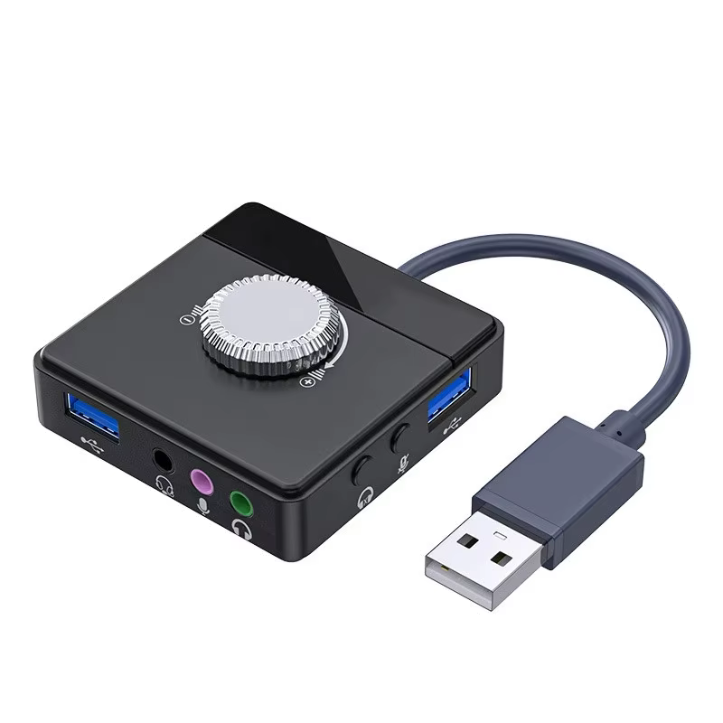 Carte son externe USB 3 Ports USB 2.0 à 3.5mm carte son avec contrôle du Volume carte son réglable s