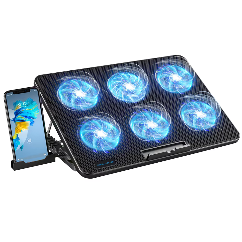 Coolcold 15.6-17.3 pouces coussin de refroidissement pour ordinateur portable avec 6 ventilateurs si