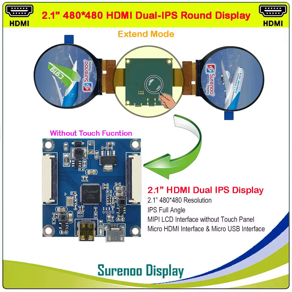 Écran de moniteur d'affichage à Double Module LCD IPS, cercle rond 2.1-2.8 pouces, 480x480, compatib