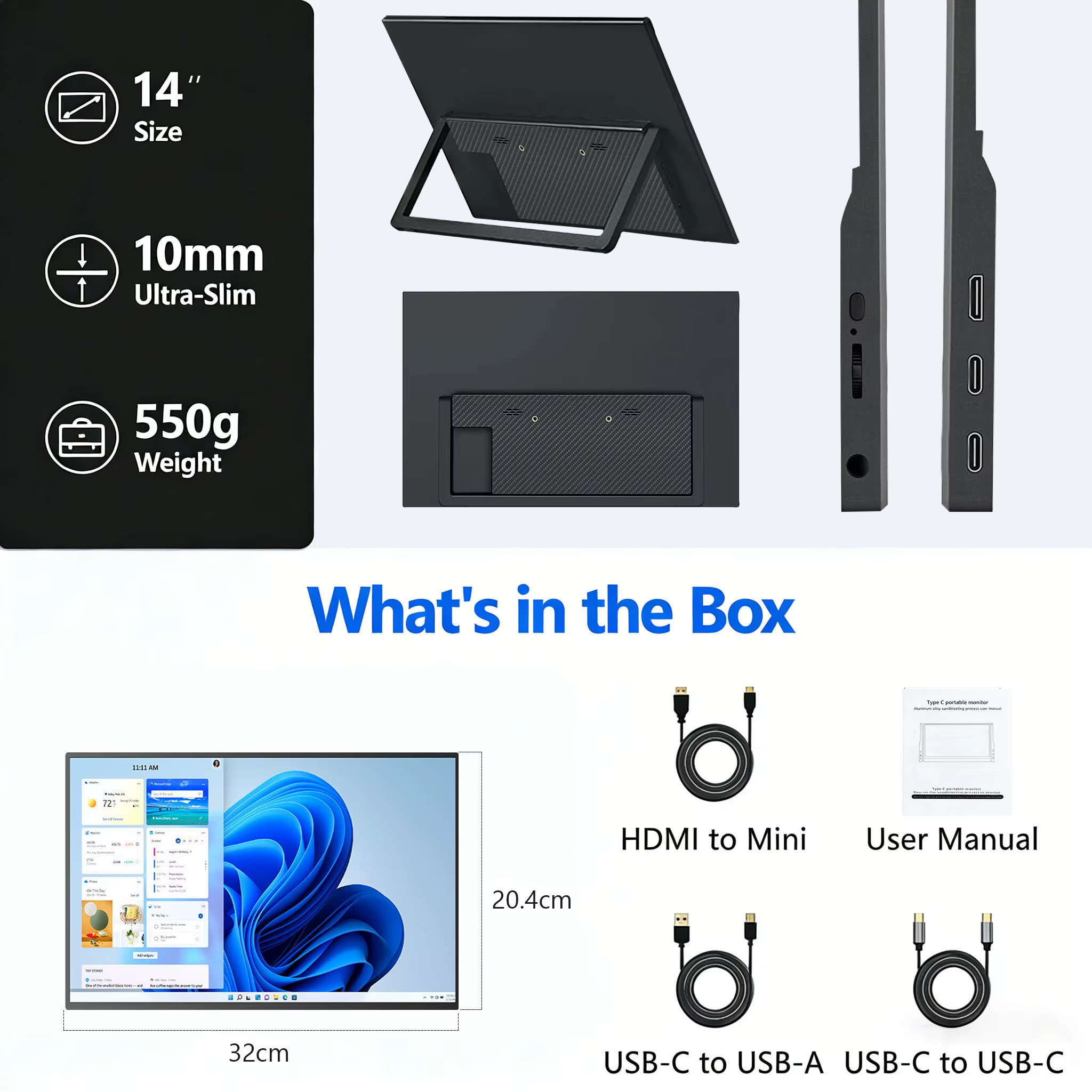 [Offre spéciale] Écran tactile portable de 14 pouces, affichage 16:9 Full HD 1080P pour ordinateur p