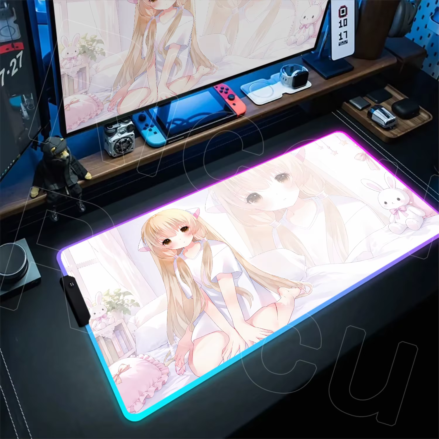 Tapis de souris LED RGB C-Chobits Kawaii Chii, tapis de table rétroéclairé pour gamer, tapis de clav