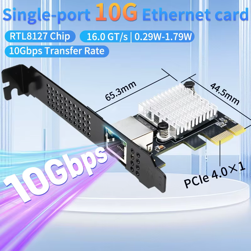 Carte réseau Ethernet 10G, 1 Port PCIe 4.0 X1, carte Lan RJ45 10G pour Realtek8127(PXE), vitesses ré