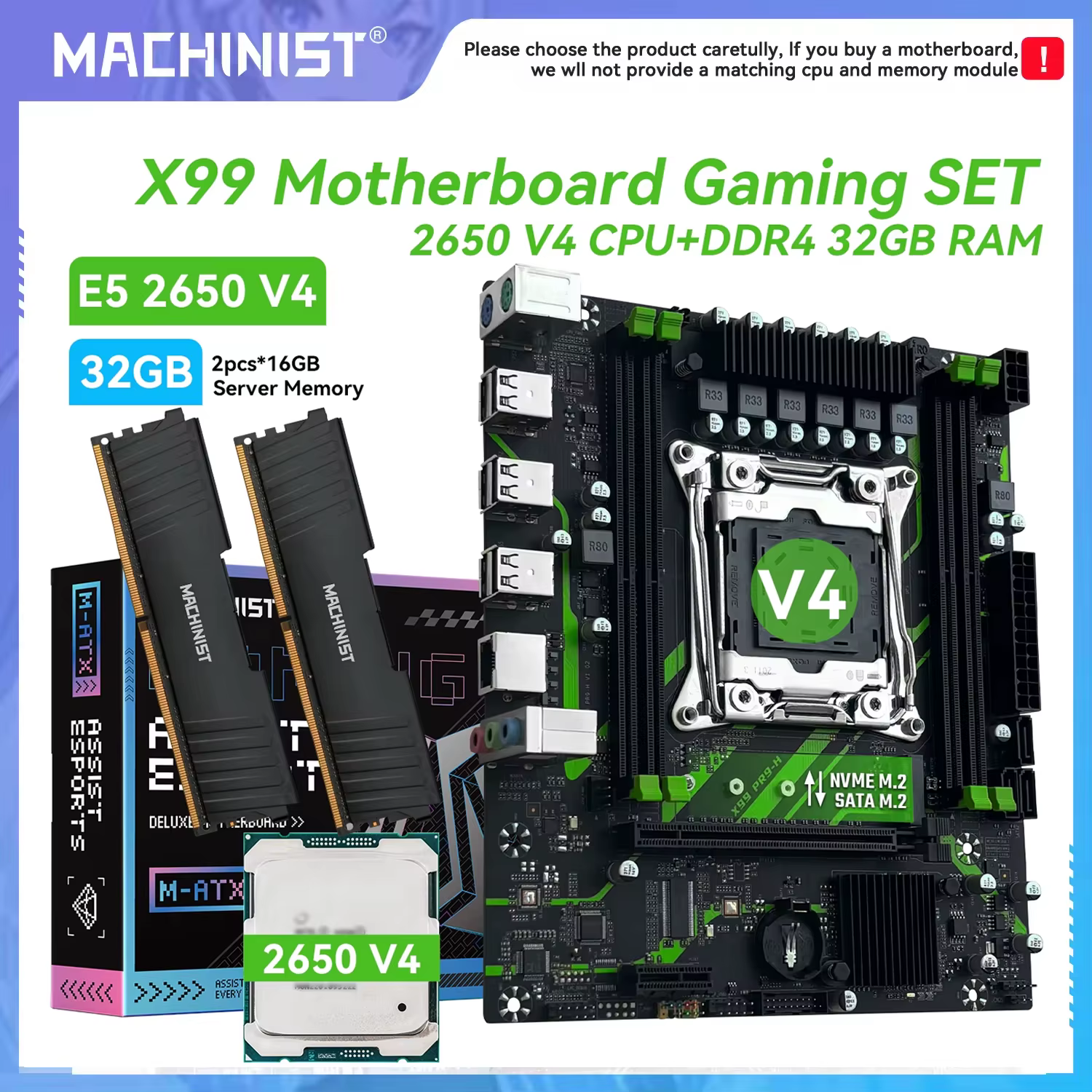 Carte mère de jeu MACHINIST X99 PR9-H, kit en option, Intel Xeon E5 2650 V4, DDR4 32 Go, 2133 MHz, R