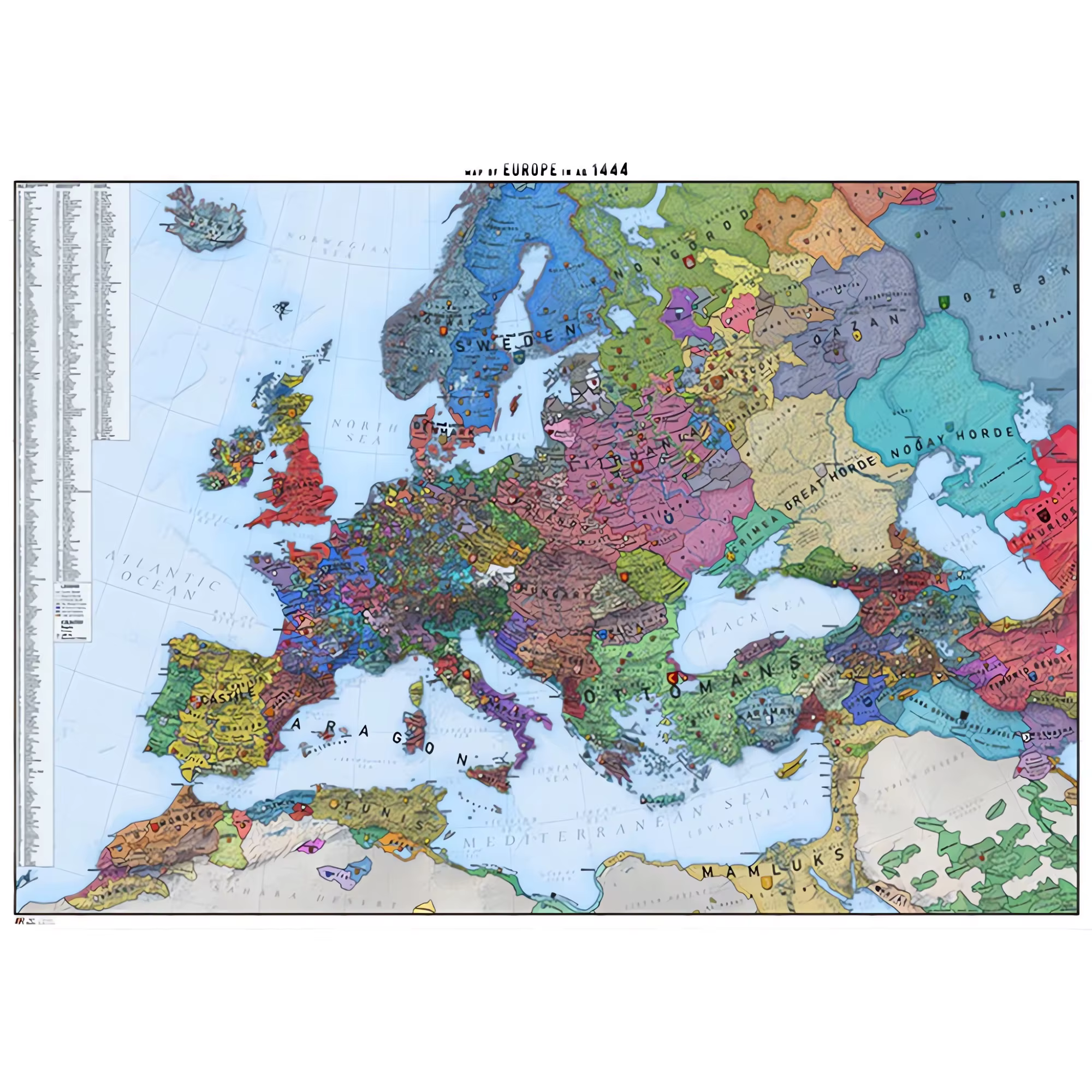 Cartes d'Europe en 1444, affiches et imprimés d'histoire européenne, tableau mural, peinture sur toi